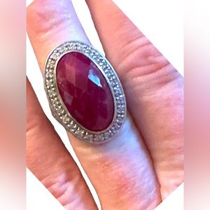 Sterling silver 925 Large statement ring raw ruby scrolled design